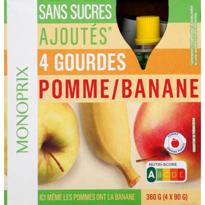 Monoprix Compote Gourde Pomme Banane 4x90g Monoprix Compote Gourde Pomme Banane 4x90g