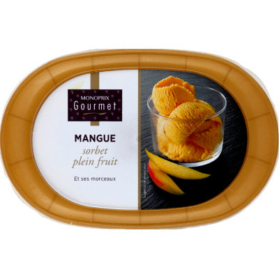 Monoprix Gourmet Sorbet plein fruit mangue et ses morceaux 336g Monoprix Gourmet Sorbet plein fruit mangue et ses morceaux 336g