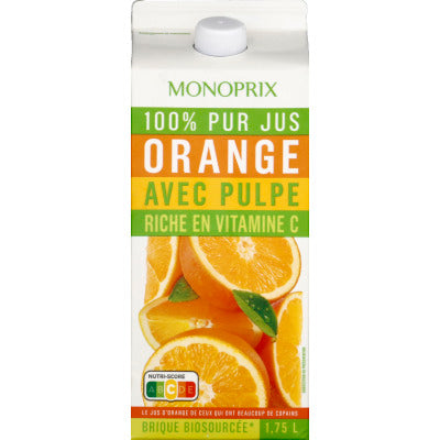 Monoprix Jus d'orange avec pulpe 100% pur jus 1,75L Monoprix Jus d'orange avec pulpe 100% pur jus 1,75L