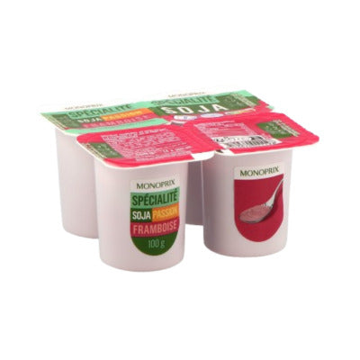 Monoprix Yaourt Soja Framboise & Passion 4x100g Monoprix Yaourt Soja Framboise & Passion 4x100g