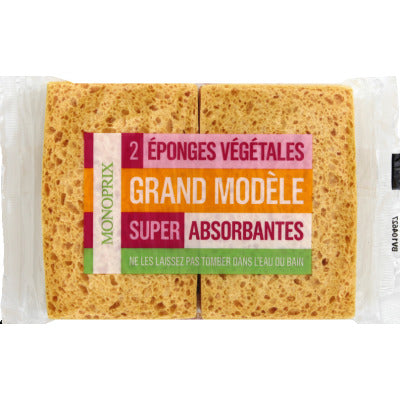 Monoprix Eponges végétales grand modèle super absorbantes x2 Monoprix Eponges végétales grand modèle super absorbantes x2