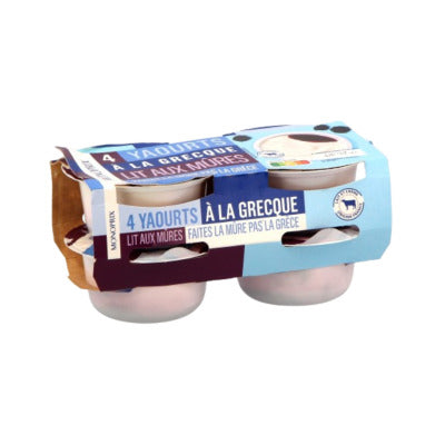 Monoprix Yaourt à la grecque Mûre 4x150g Monoprix Yaourt à la grecque Mûre 4x150g