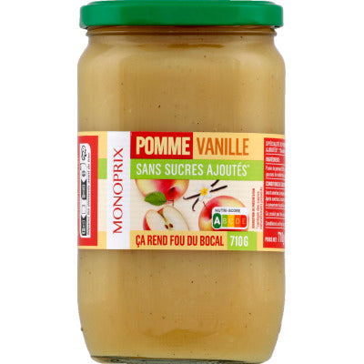 Monoprix Purée Pomme Vanille sans sucre Ajouté 710g Monoprix Purée Pomme Vanille sans sucre Ajouté 710g