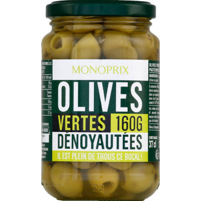 Monoprix Olives vertes dénoyautées 160g Monoprix Olives vertes dénoyautées 160g