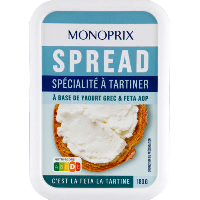 Monoprix Spread à Tartiner base Yaourt Grec & Feta AOP 180g Monoprix Spread à Tartiner base Yaourt Grec & Feta AOP 180g