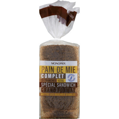 Monoprix Pain de mie complet Grand format 825g Monoprix Pain de mie complet Grand format 825g