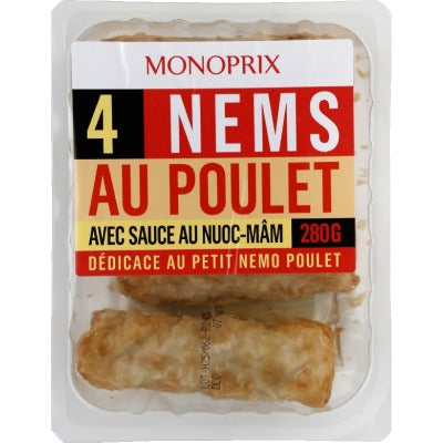 Monoprix Nems au poulet x4 280g Monoprix Nems au poulet x4 280g