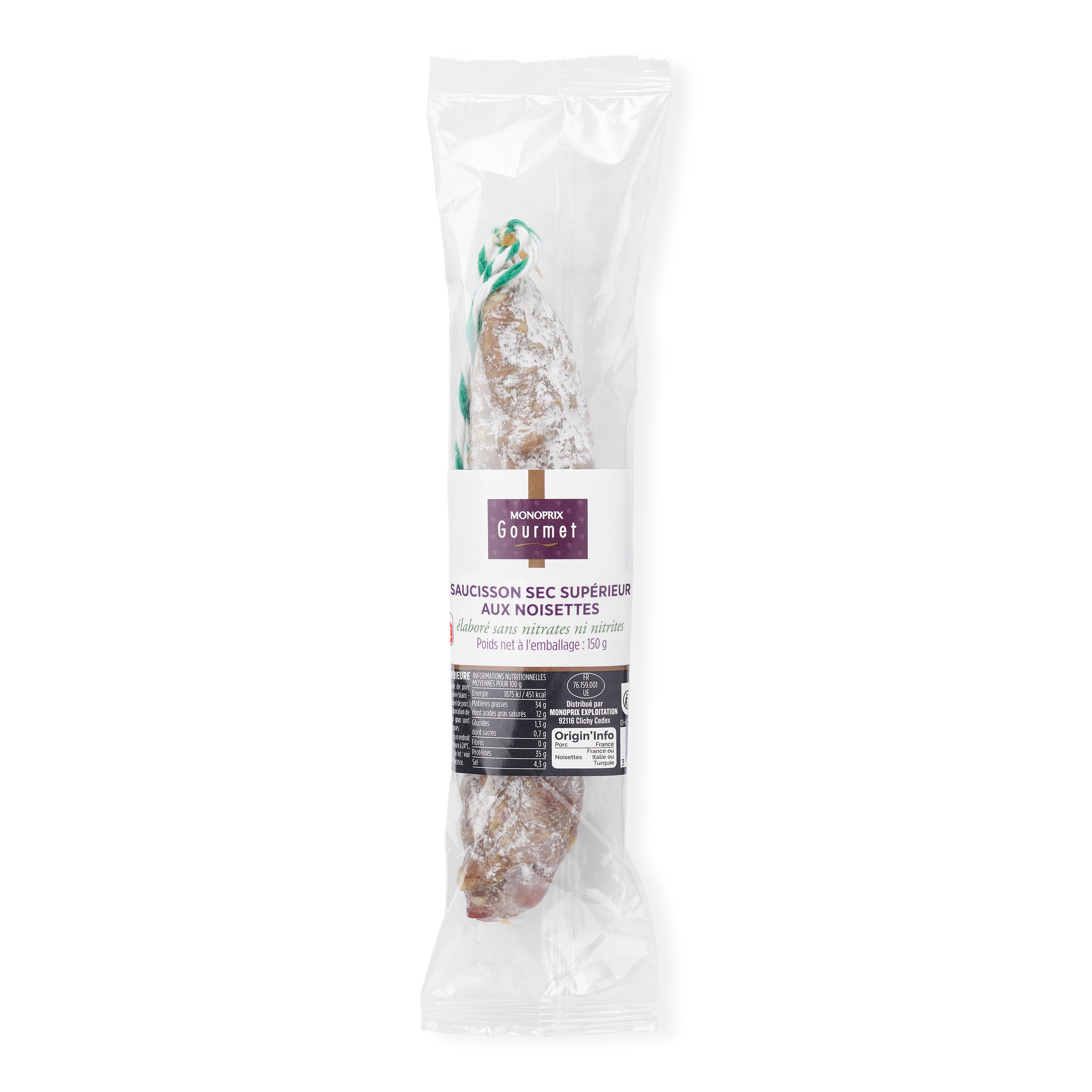 Monoprix Gourmet Saucisson Sec Supérieur aux Noisettes 150g Monoprix Gourmet Saucisson Sec Supérieur aux Noisettes 150g