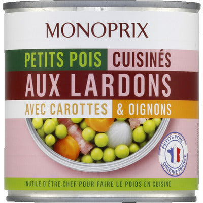 Monoprix Petits pois Cuisinés aux Lardons, Carottes & Oignons 280g Monoprix Petits pois Cuisinés aux Lardons, Carottes & Oignons 280g