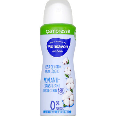 Monsavon Anti-Transpirant Spray Compressé Fleur de Coton Toute Légère 100ml Monsavon Anti-Transpirant Spray Compressé Fleur de Coton Toute Légère 100ml