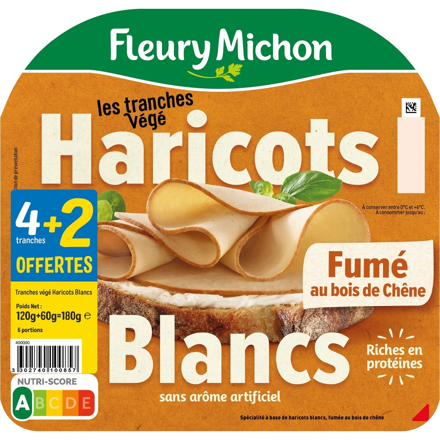 Fleury Michon Les tranches Végé Haricots Blanc x4 +2 Offertes 180g Fleury Michon Les tranches Végé Haricots Blanc x4 +2 Offertes 180g