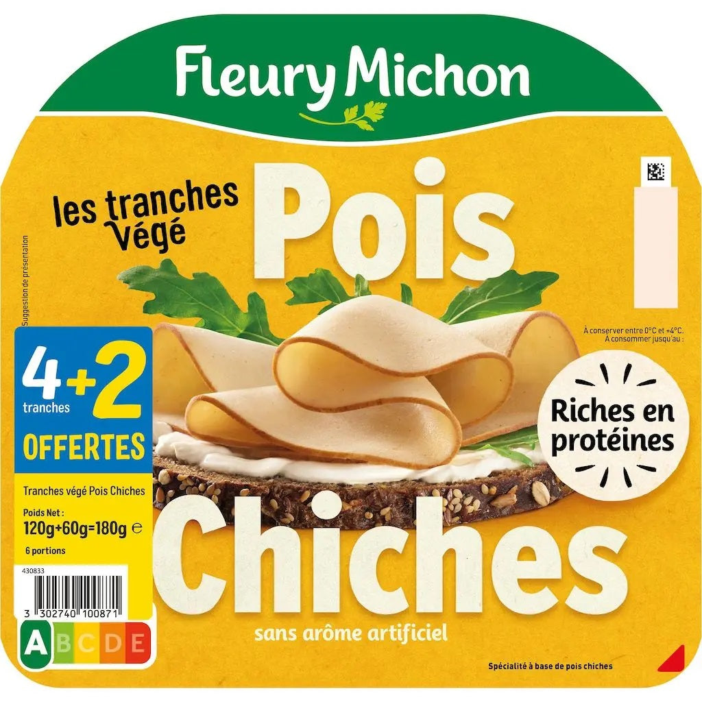 Fleury Michon Les tranches Végé pois chiches x4+2 offertes 180g Fleury Michon Les tranches Végé pois chiches x4+2 offertes 180g