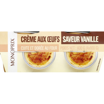 Monoprix Crème aux œufs saveur vanille 4x100g Monoprix Crème aux œufs saveur vanille 4x100g