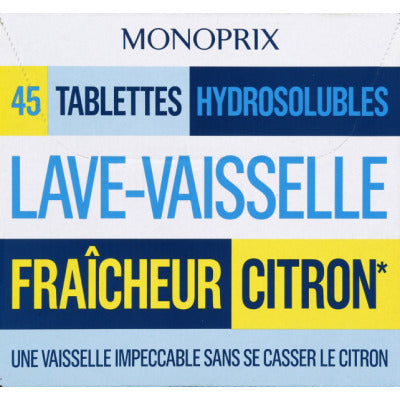 Monoprix Tablettes Hydrosolubles Lave-Vaisselle Fraîcheur Citron x45 Monoprix Tablettes Hydrosolubles Lave-Vaisselle Fraîcheur Citron x45