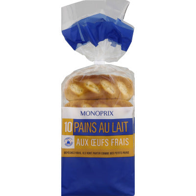 Monoprix 10 Pains au lait aux œufs frais 350g Monoprix 10 Pains au lait aux oeufs frais 350g