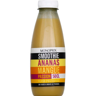 Monoprix Ananas, mangue et fruits de la passion, smoothie 50cl Monoprix Ananas, mangue et fruits de la passion, smoothie 50cl