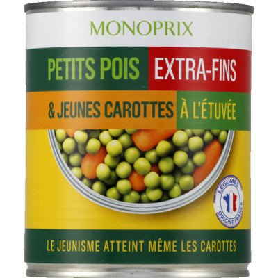 Monoprix Petits Pois Extra-Fins & Jeunes Carottes À L'Etuvée 530g Monoprix Petits Pois Extra-Fins & Jeunes Carottes À L'Etuvée 530g