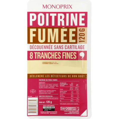 Monoprix Poitrine Fumée Sans Couenne 120g Monoprix Poitrine Fumée Sans Couenne 120g