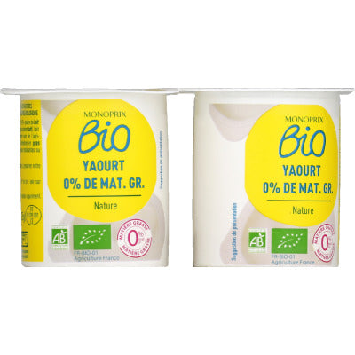 Monoprix Bio Yaourt nature 0% le pack de 4x125g Monoprix Bio Yaourt nature 0% le pack de 4x125g