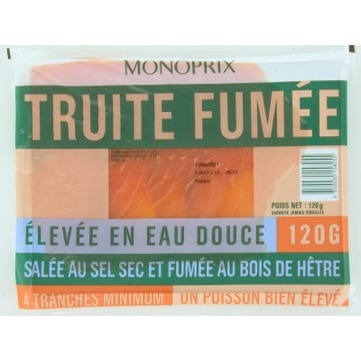 Monoprix Truite Fumée 4 tranches 120g Monoprix Truite Fumée 4 tranches 120g