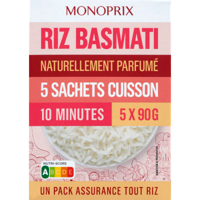 Monoprix Riz Basmati Naturellement Parfumé cuisson 10 minutes 5x90g Monoprix Riz Basmati Naturellement Parfumé cuisson 10 minutes 5x90g