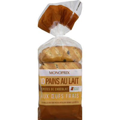 Monoprix Pains au lait x10&pépites de chocolat 350g Monoprix Pains au lait x10&pépites de chocolat 350g