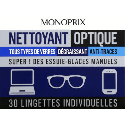 Monoprix Lingettes Nettoyantes Optiques x30 Monoprix Lingettes Nettoyantes Optiques x30