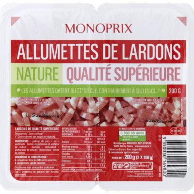 Monoprix Allumettes de lardons nature 2x100g Monoprix Allumettes de lardons nature 2x100g