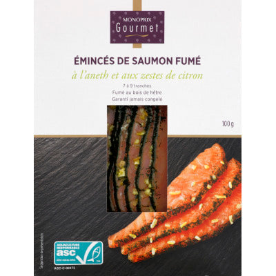 Monoprix Gourmet Émincés Saumon Fumé Aneth Citron 100g Monoprix Gourmet Emincés Saumon Fumé Aneth Citron 100g