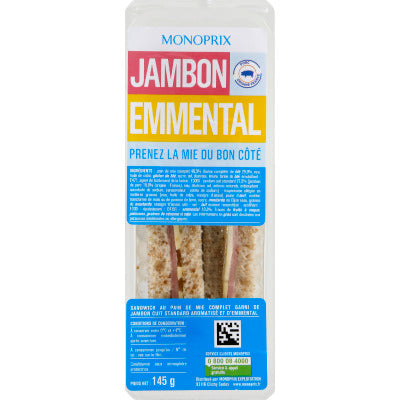 Monoprix Sandwich jambon emmental 145g Monoprix Sandwich jambon emmental 145g