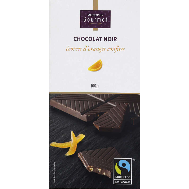 Monoprix Gourmet Chocolat Noir Aux Écorces D'Oranges Confites 100g