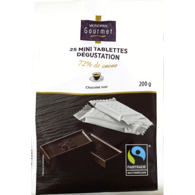 Monoprix Gourmet Mini Tablettes Dégustation 72% De Cacao Chocolat Noir 200g Monoprix Gourmet Mini Tablettes Dégustation 72% De Cacao Chocolat Noir 200g