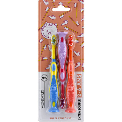 Monoprix Brosse à dents enfant 2-6 ans x3 Monoprix Brosse à dents enfant 2-6 ans x3