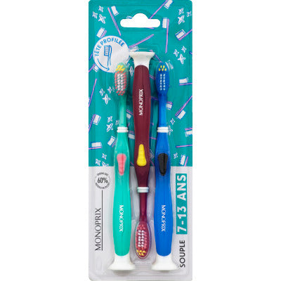 Monoprix Brosse à dents junior 7-13 ans x3 Monoprix Brosse à dents junior 7-13 ans x3
