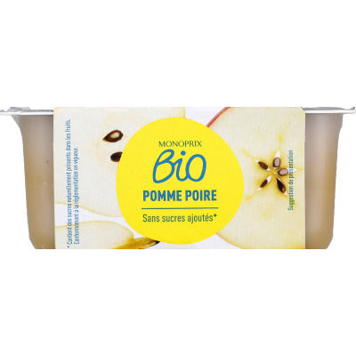 Monoprix Bio Compote pomme poire sans sucres ajoutés 4x100g Monoprix Bio compote pomme poire sans sucres ajoutés bio 4x100g