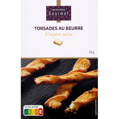 Monoprix Gourmet Torsades au beurre au gruyère 125g Monoprix Gourmet Torsades au beurre au gruyère 125g