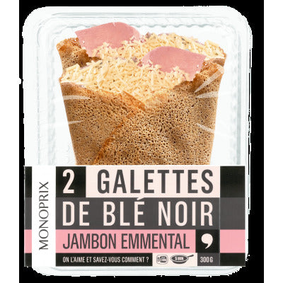 Monoprix Galettes De Blé Noir Jambon Emmental x2 300g Monoprix Galettes De Blé Noir Jambon Emmental x2 300g
