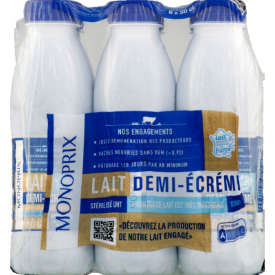 Monoprix Lait Demi Écrémé 6x50cl Monoprix Lait Demi Écrémé 6x50cl