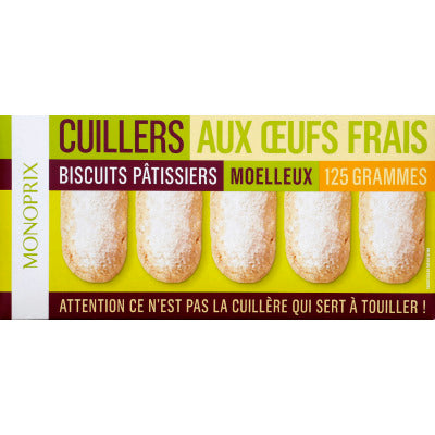Monoprix Cuillers Biscuits pâtissiers aux œufs frais 125g Monoprix Cuillers Biscuits pâtissiers aux oeufs frais 125g