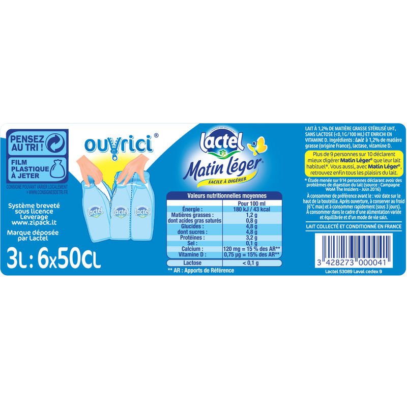 Matin Leger Lait Sans Lactose 6x50cl