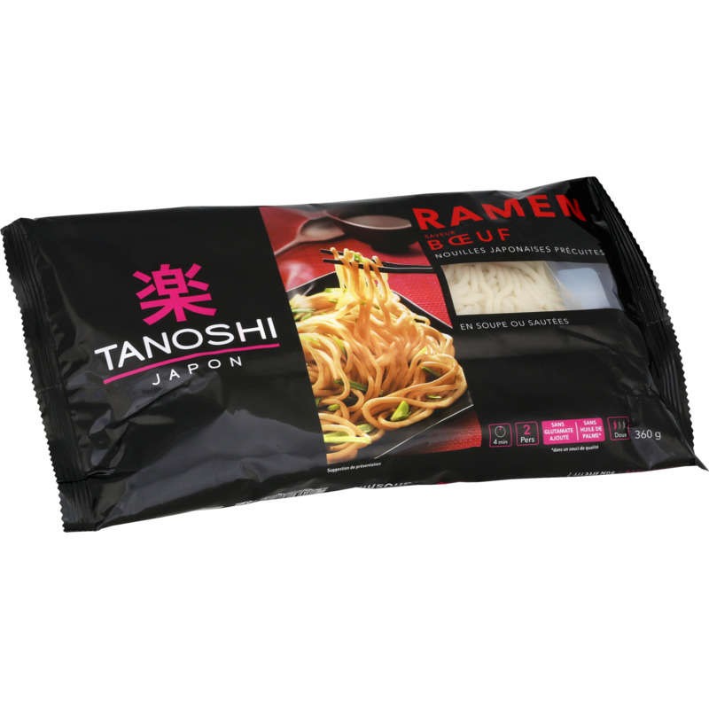 Tanoshi Ramen Bœuf, Nouilles Japonaises Précuites 360g Tanoshi Ramen Bœuf, Nouilles Japonaises Précuites 360g