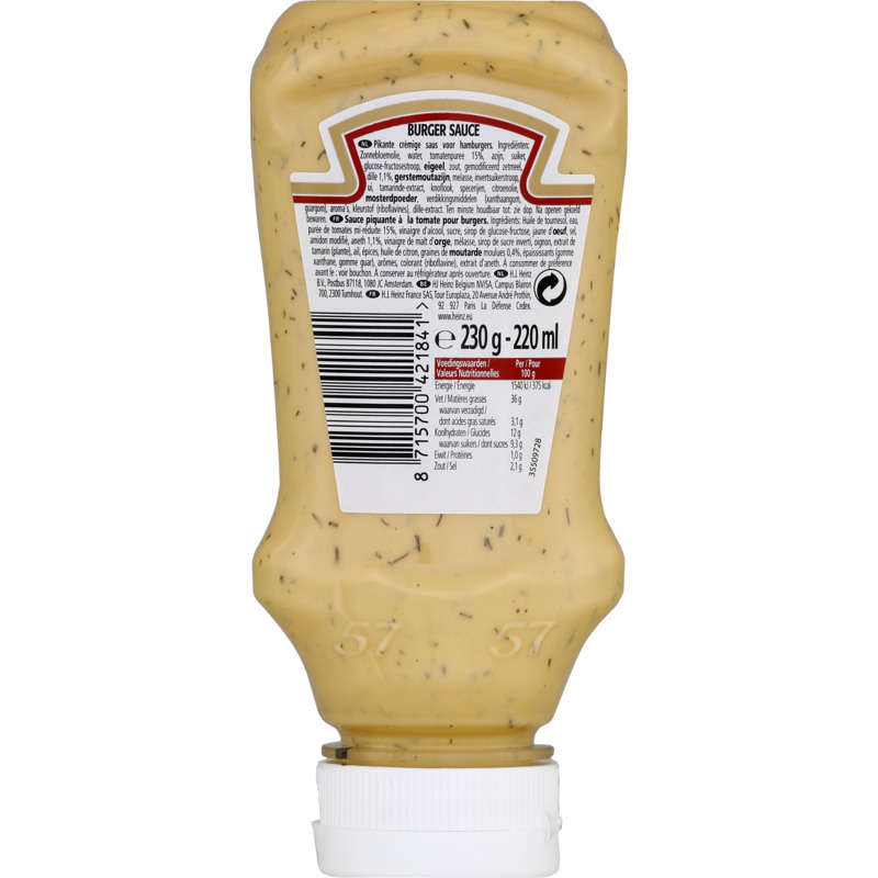 Heinz American Burger Sauce Flacon Souple Top Down 230g