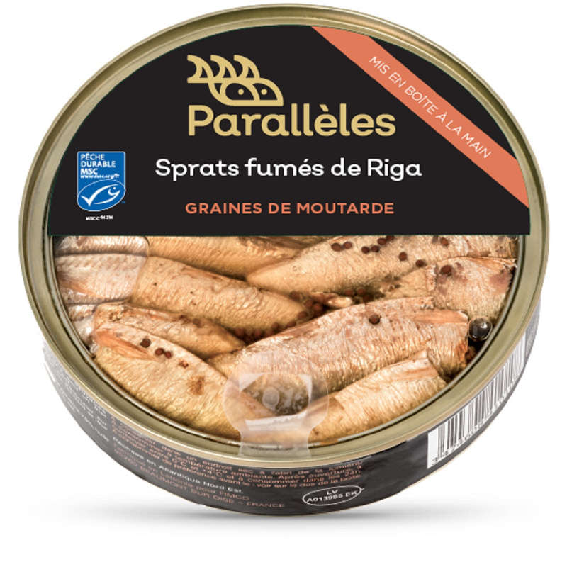 Parallèles Petites sardines fumées de Riga à l'huile de colza 112g Parallèles Petites sardines fumées de Riga à l'huile de colza 112g
