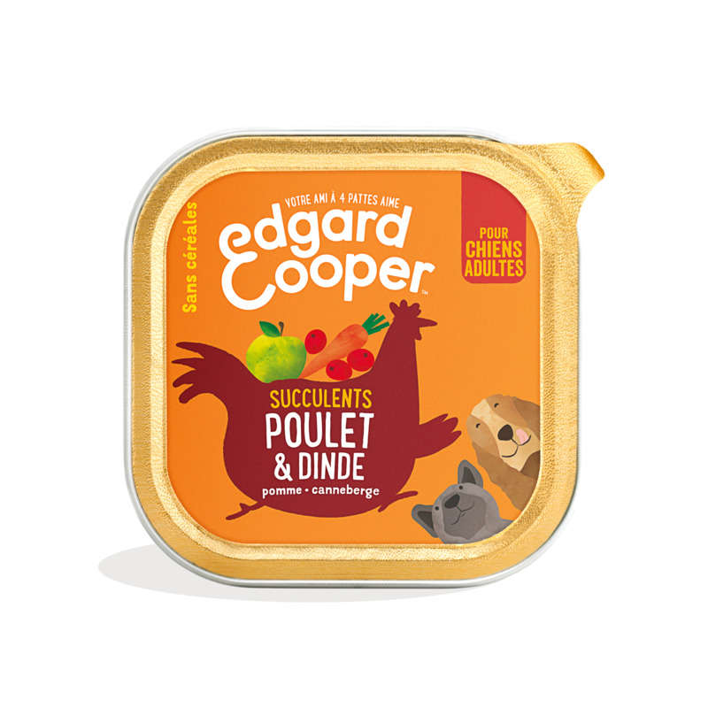 Edgard & Cooper Barquette Chien Adulte Naturelle - Sans Céréales Poulet & Dinde - 100g Edgard&Cooper Barquette Chien Adulte Edgard & Cooper Naturelle Sans Céréales Poulet & Dinde - 100G