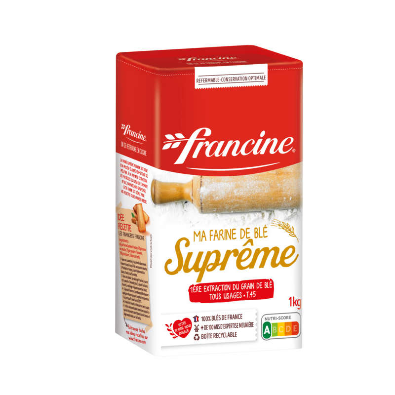 Francine Farine de blé Suprême type 45 première extraction 1kg Francine Farine de blé Suprême type 45 première extraction 1kg