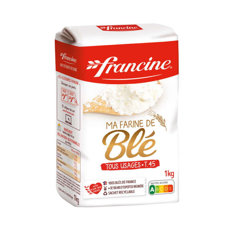 Francine farine de blé type 45 tous usages 1kg Francine farine de blé type 45 tous usages 1kg