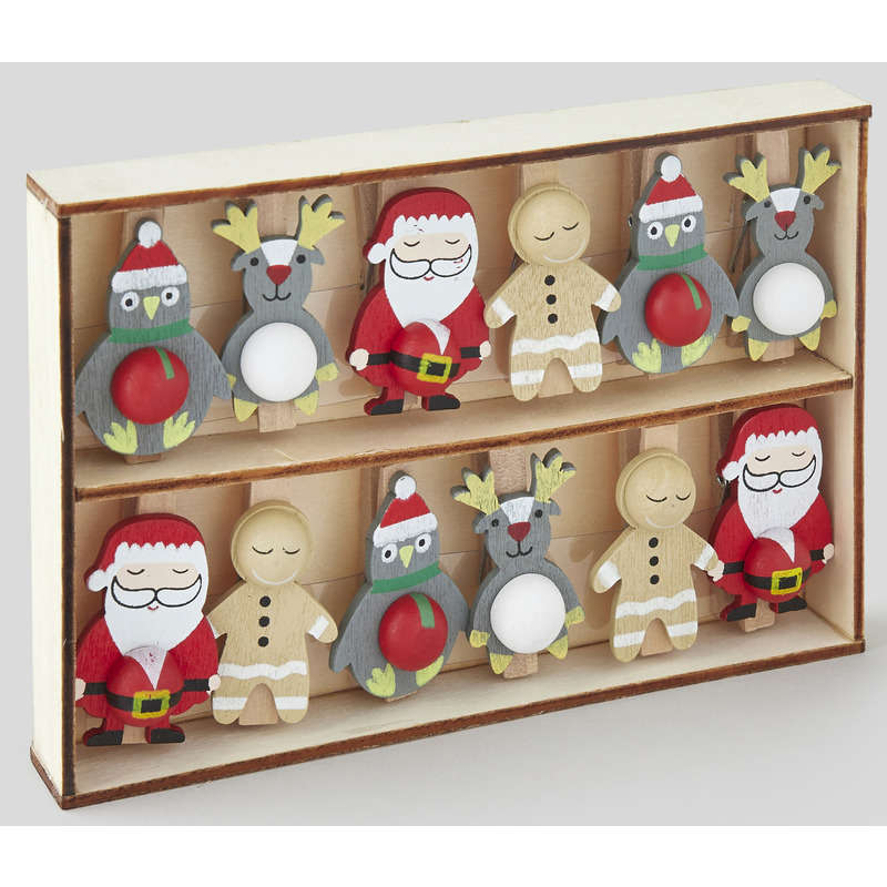 Monoprix Boite pince noël Multi Personnage x12 Monoprix Boite pince noël Multi Personnage x12