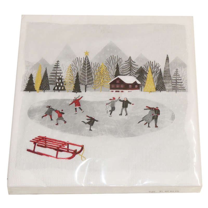 Lot de 20 serviettes motif patinage 33x33cm Lot de 20 serviettes motif patinage 33x33cm