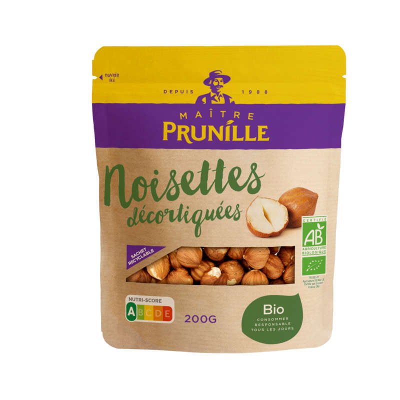 Maître Prunille Noisettes décortiquées Bio 200g Maître Prunille Noisettes décortiquées Bio 200g