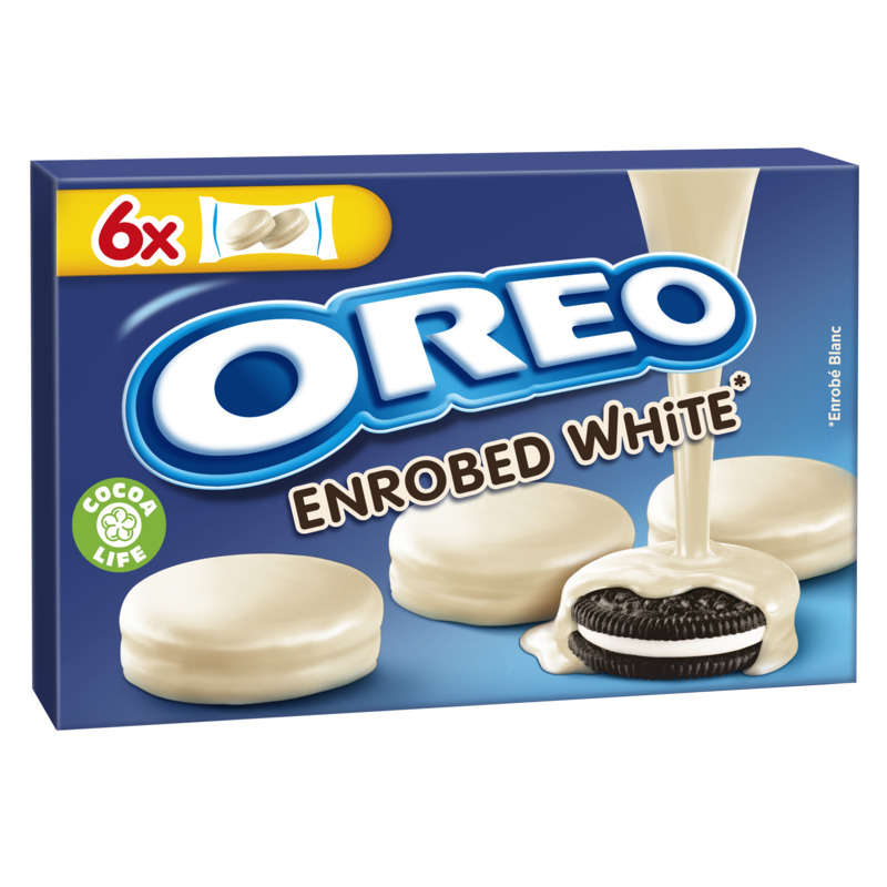 Oreo Biscuits fourrés à la Vanille enrobés au Chocolat Blanc 246g Oreo Biscuits fourrés à la Vanille enrobés au Chocolat Blanc 246g